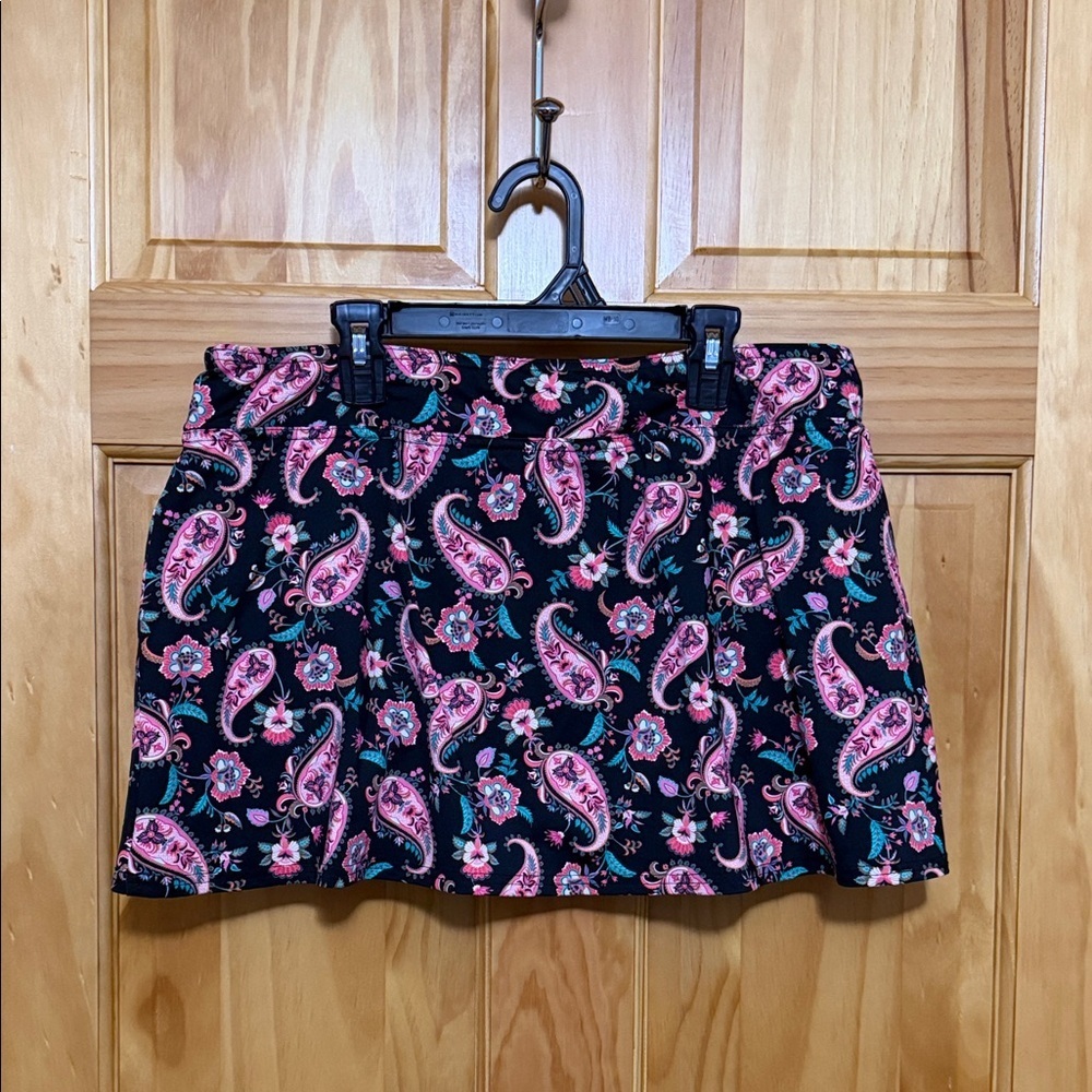 Lands' End Pink Paisley Floral Mini Swim Skirt, Size 14.